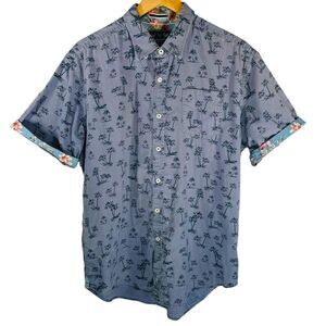 Charleston Threads Men's Large Blue Palm Tree Print Short Sleeve Button-Up Shirt